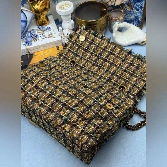 🆕 KURT GEIGER LONDON 🧿 NWOT Large Kensington X Tweed Shoulder Bag, Black Brown - Picture 12 of 16